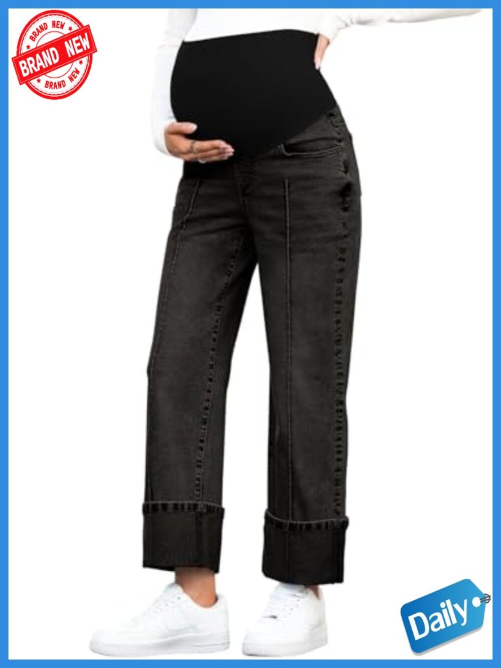 Maternity Straight Leg Jeans with Pockets Over The Belly Pregnancy Denim